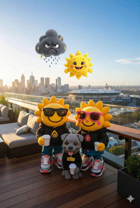 Sunny, Sally & Brucey on a Melbourne rooftop